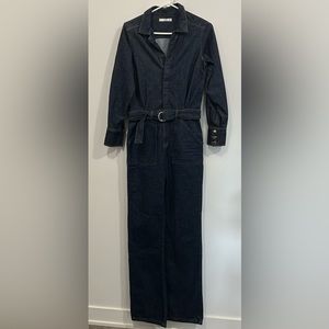 MANGO MNG Blue Denim Jumpsuit Belted Extra Small (XS)